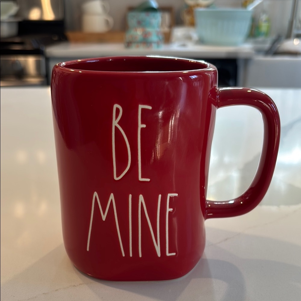 Rae Dunn…Red Ceramic Mug W/  “BE MINE” Written In Cream… PERFECT CONDITION